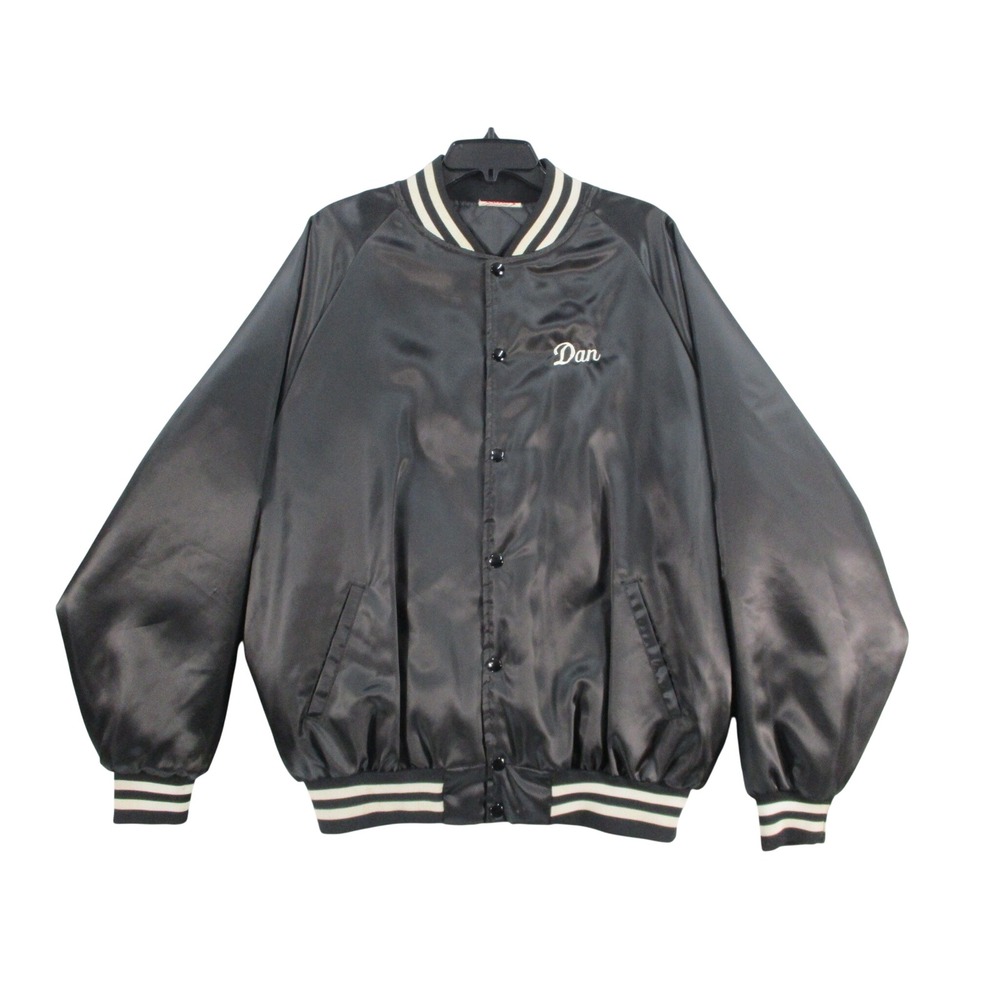 Vintage Gold Wing Road Riders Satin Bomber Jacket Men XXL Black Varsity Snap USA